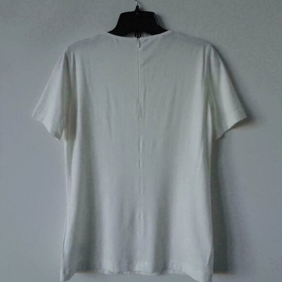 New AKRIS White Round Neck Short Sleeve Modal Top w/ Rib Eyelet Detail Size 8 - Picture 7 of 7